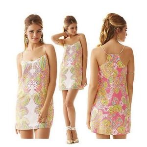 Lilly Pulitzer Dusk Hotty Pink Double Trouble Engineered Silk Slip Dress $198